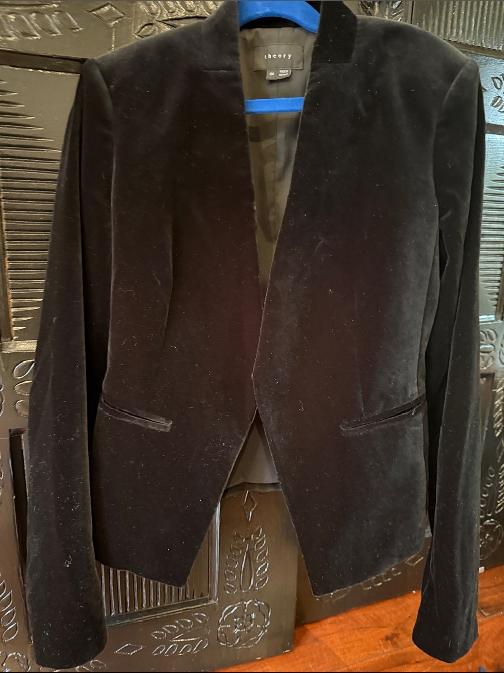Theory Black Velvet Open Blazer